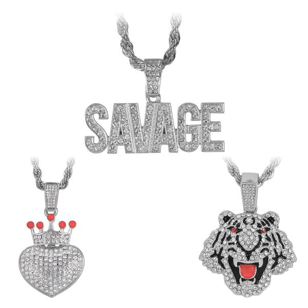 3on Medium Pendant with 4mm Rope Chain - CRDHC3-174G