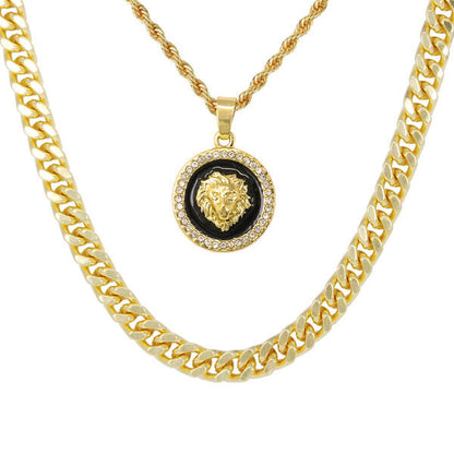 Lion-Necklace-&-9mm-Solid-Cuban-Chain-Set-