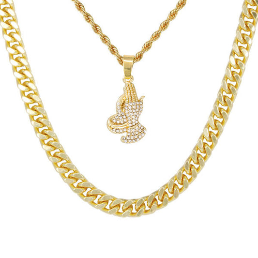 Praying-Hands-Necklace-&-9mm-Solid-Cuban-Chain-Set-