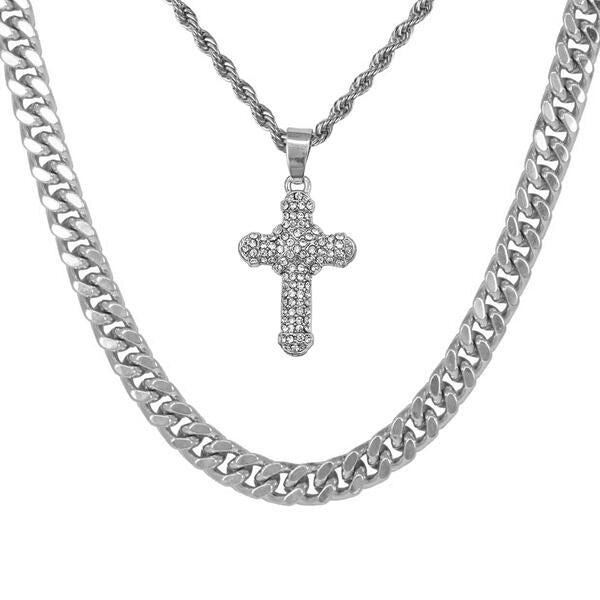 Cross-Necklace-&-9mm-Solid-Cuban-Chain-Set-