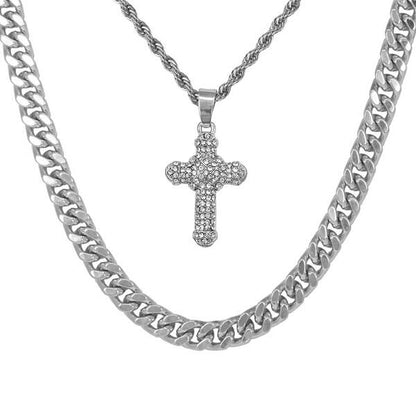 Cross-Necklace-&-9mm-Solid-Cuban-Chain-Set-