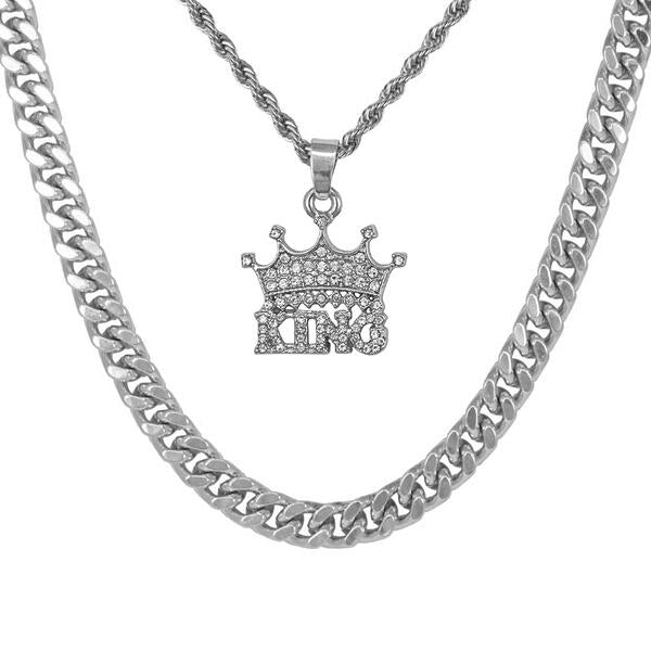 King-Necklace-&-9mm-Solid-Cuban-Chain-Set-