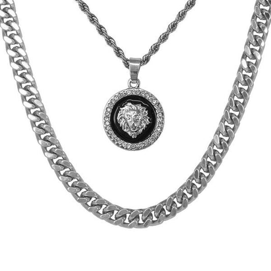 Lion-Necklace-&-9mm-Solid-Cuban-Chain-Set-