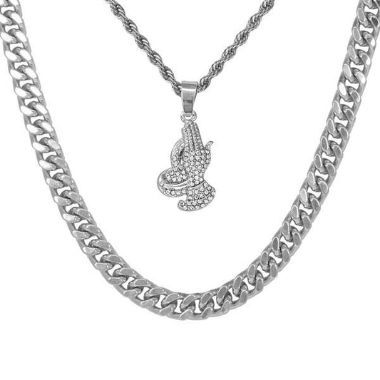Praying-Hands-Necklace-&-9mm-Solid-Cuban-Chain-Set-