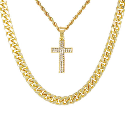 Cross-Necklace-&-9mm-Solid-Cuban-Chain-Set-