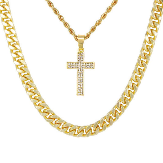Cross-Necklace-&-9mm-Solid-Cuban-Chain-Set-