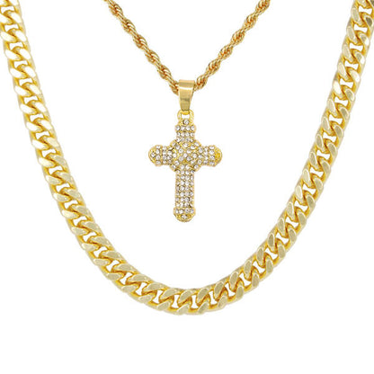Cross-Necklace-&-9mm-Solid-Cuban-Chain-Set-