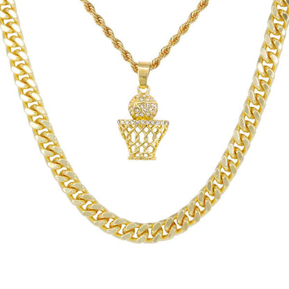 Basket-Ball-Necklace-&-9mm-Solid-Cuban-Chain-Set-