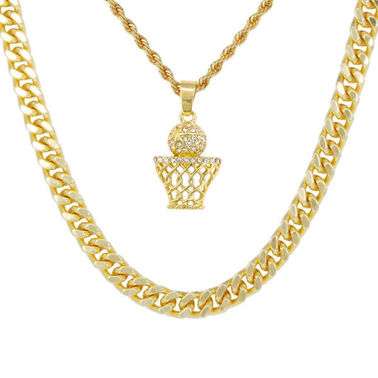 Basket-Ball-Necklace-&-9mm-Solid-Cuban-Chain-Set-