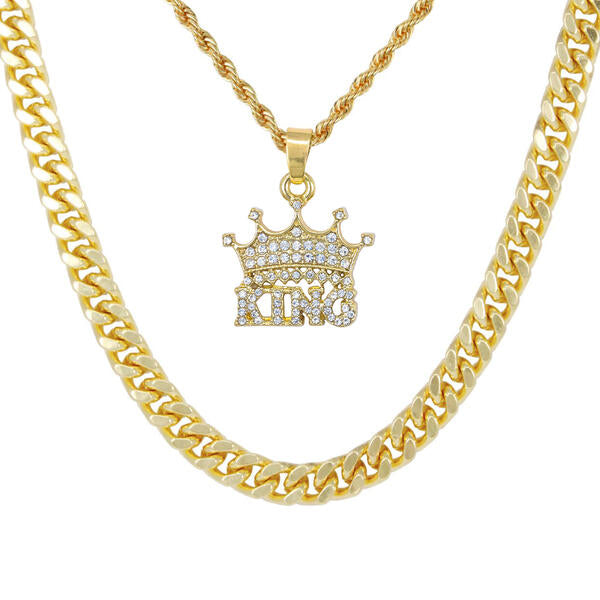 King-Necklace-&-9mm-Solid-Cuban-Chain-Set-