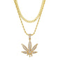 2on Iced Leaf Necklace with 6mm Solid Cuban Chain - CRDL11-8055