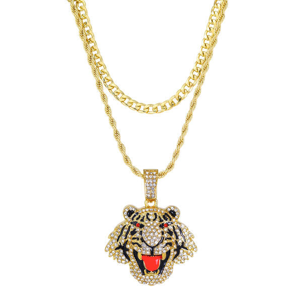 2on Iced Tiger Necklace with 6mm Solid Cuban Chain - CRDL11-8072