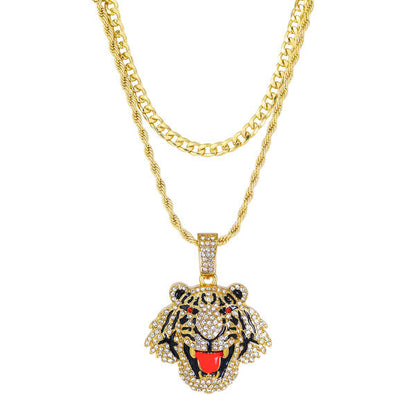 2on Iced Tiger Necklace with 6mm Solid Cuban Chain - CRDL11-8072