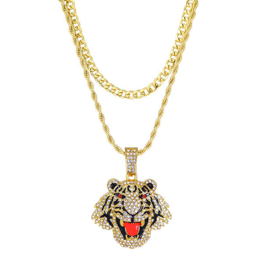 2on Iced Tiger Necklace with 6mm Solid Cuban Chain - CRDL11-8072