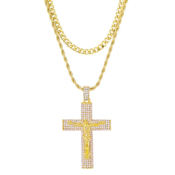 2on Iced Cross Necklace with 6mm Solid Cuban Chain - CRDL11-8022