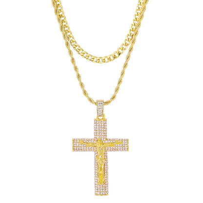 2on Iced Cross Necklace with 6mm Solid Cuban Chain - CRDL11-8022