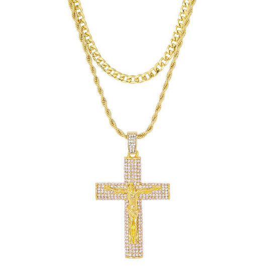 2on Iced Cross Necklace with 6mm Solid Cuban Chain - CRDL11-8022