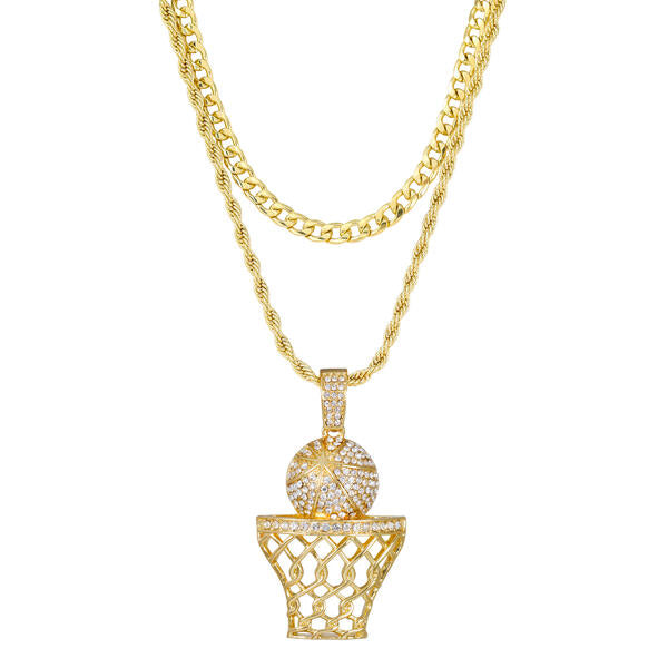 2on Iced Basketball Necklace with 6mm Solid Cuban Chain - CRDL11-8061