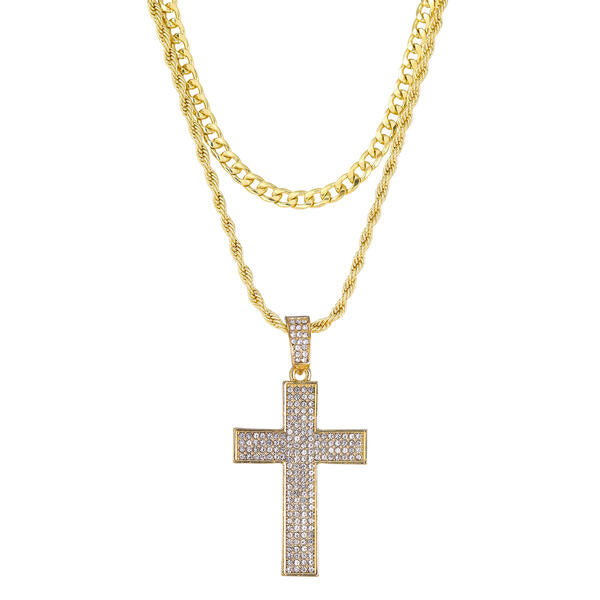 2on Iced Cross Necklace with 6mm Solid Cuban Chain - CRDL11-8066