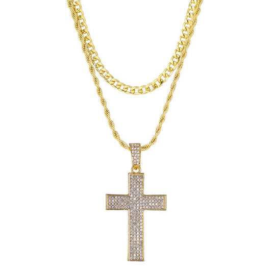 2on Iced Cross Necklace with 6mm Solid Cuban Chain - CRDL11-8066