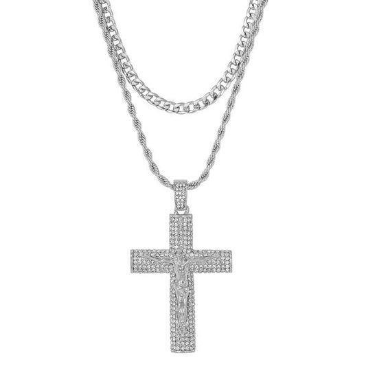2on Iced Cross Necklace with 6mm Solid Cuban Chain - CRDL11-8022