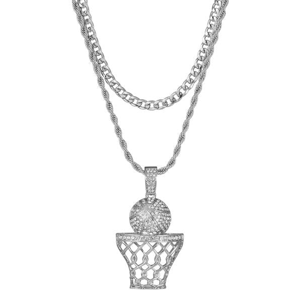 2on Iced Basketball Necklace with 6mm Solid Cuban Chain - CRDL11-8061