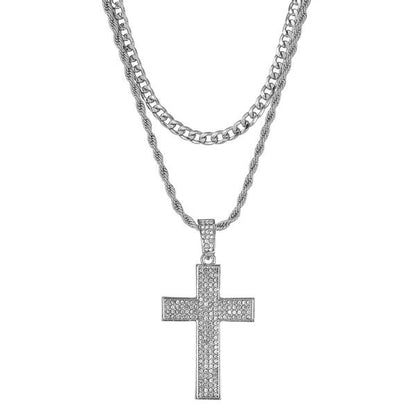 2on Iced Cross Necklace with 6mm Solid Cuban Chain - CRDL11-8066