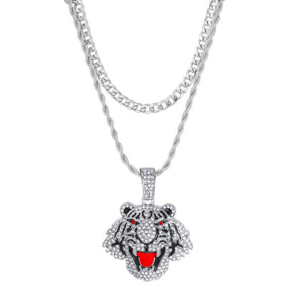 2on Iced Tiger Necklace with 6mm Solid Cuban Chain - CRDL11-8072