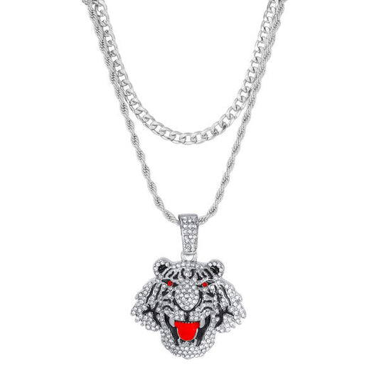 2on Iced Tiger Necklace with 6mm Solid Cuban Chain - CRDL11-8072