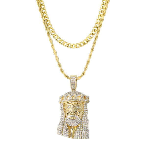 2on Iced Jesus Necklace with 6mm Solid Cuban Chain - CRDL11-8023