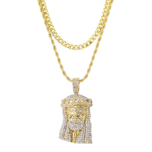 2on Iced Jesus Necklace with 6mm Solid Cuban Chain - CRDL11-8023