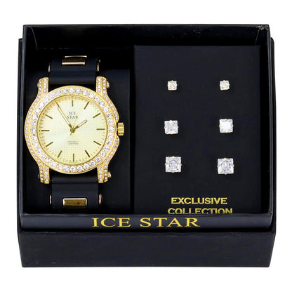 Watch and 3on Square Earring Gift Set - W3ER-102