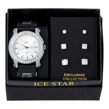 Watch and 3on Square Earring Gift Set - W3ER-102