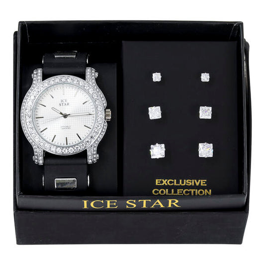 Watch and 3on Square Earring Gift Set - W3ER-102