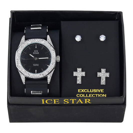 Watch and 2on Cross Pave Earring Gift Set - W2ER-101