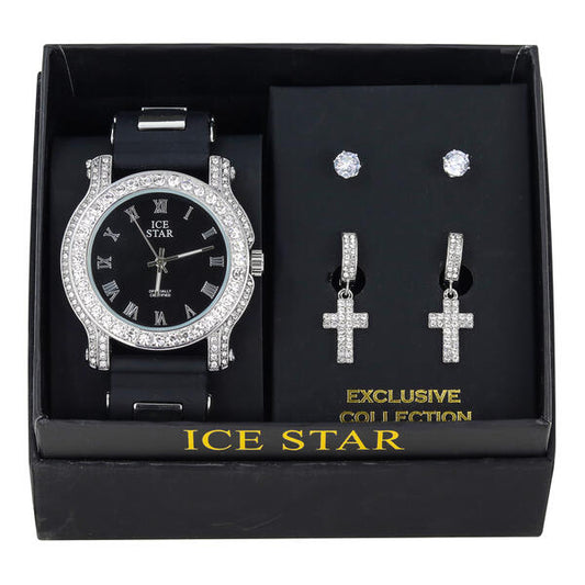 Watch and 2on Cross Dangling Earring Gift Set - W2ER-102