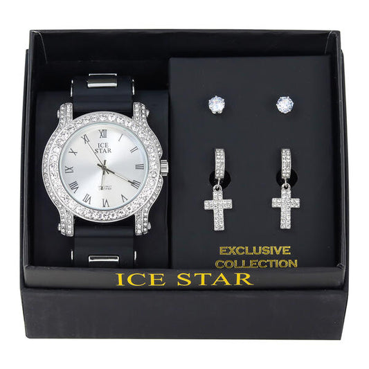 Watch and 2on Cross Dangling Earring Gift Set - W2ER-102