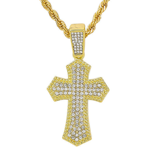 Iced Medium Cross Pendant with 4mm Rope Chain 24" - RC-1011