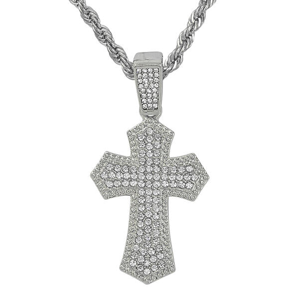 Iced Medium Cross Pendant with 4mm Rope Chain 24" - RC-1011