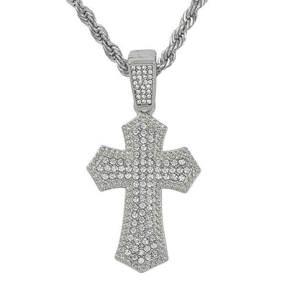 Iced Medium Cross Pendant with 4mm Rope Chain 24" - RC-1011