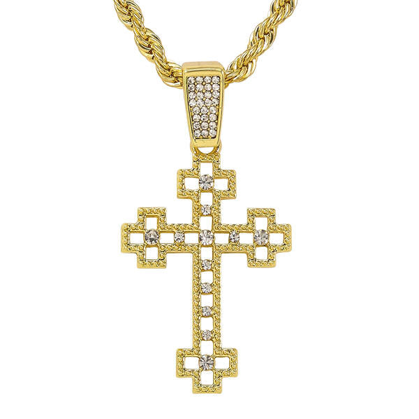 Iced Medium Cross Pendant with 4mm Rope Chain 24" - RC-1012