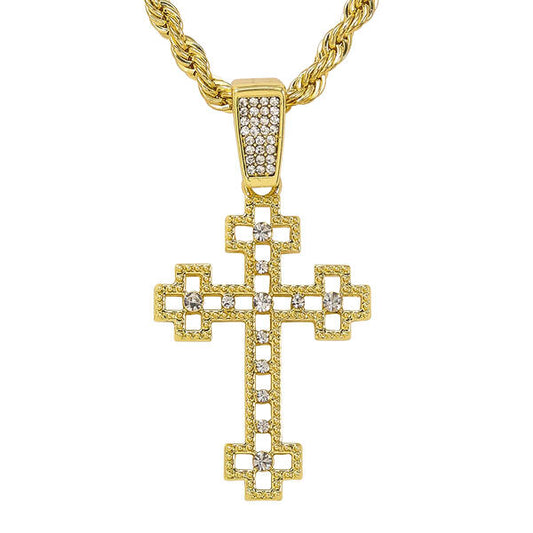 Iced Medium Cross Pendant with 4mm Rope Chain 24" - RC-1012