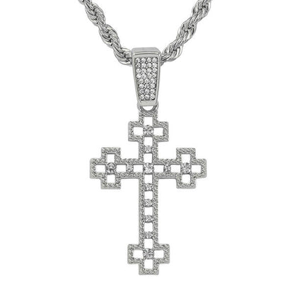 Iced Medium Cross Pendant with 4mm Rope Chain 24" - RC-1012