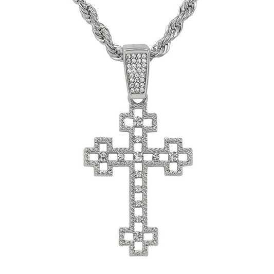 Iced Medium Cross Pendant with 4mm Rope Chain 24" - RC-1012