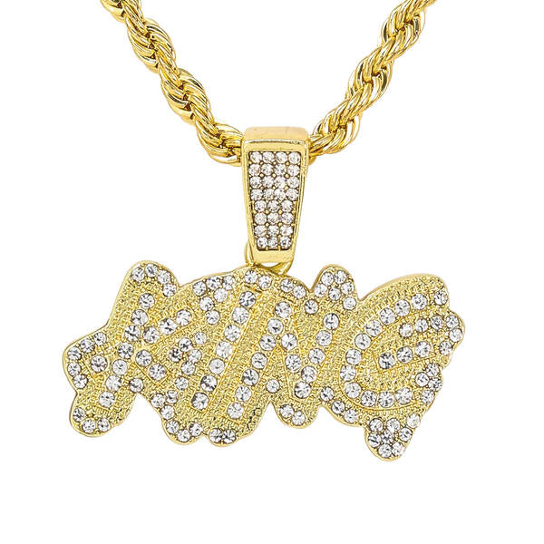 Iced Medium King Pendant with 4mm Rope Chain 24" - RC-1014