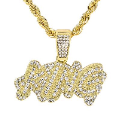 Iced Medium King Pendant with 4mm Rope Chain 24" - RC-1014