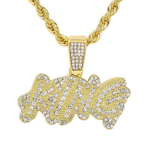 Iced Medium King Pendant with 4mm Rope Chain 24" - RC-1014