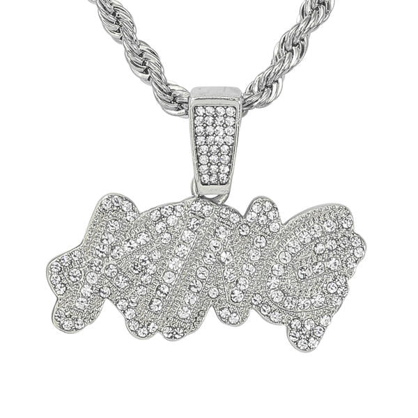 Iced Medium King Pendant with 4mm Rope Chain 24" - RC-1014