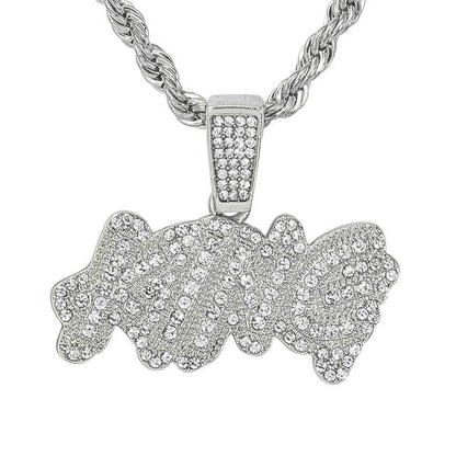 Iced Medium King Pendant with 4mm Rope Chain 24" - RC-1014