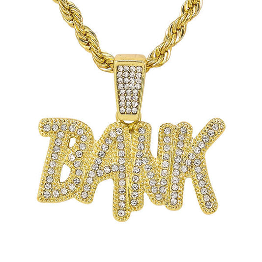 Iced Medium Bank Pendant with 4mm Rope Chain 24" - RC-1016